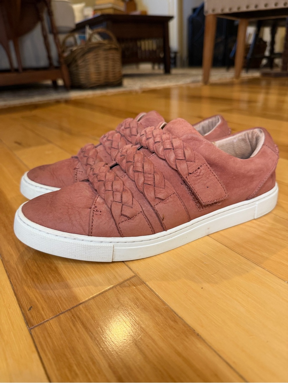 Frye Ivy Braid Slip-On Leather Sneakers Dusty Rose Women’s Size 8